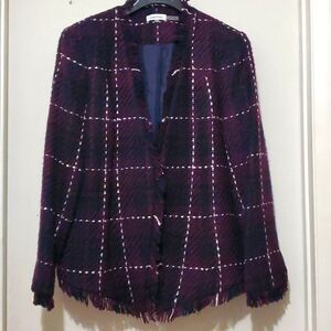 Calvin Klein Women's Graphic Tweed Flyaway Jacket, Purple Black Sz 14